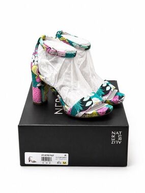 Naturalizer Floral Tropical Print Block-Heel Sandal - Teal Pink Yellow